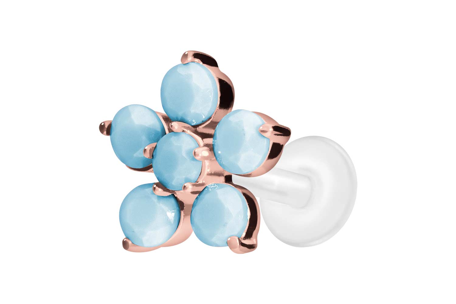PTFE Labret Piercing mit Innengewinde + Titan-Aufsatz BLUME + SYNTHETISCHE TÜRKISE